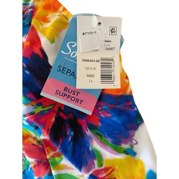 Swim Solutions Colorful Floral High-Low Tankini Swim‎ Top Size 14 NWT - Picture 3 of 4
